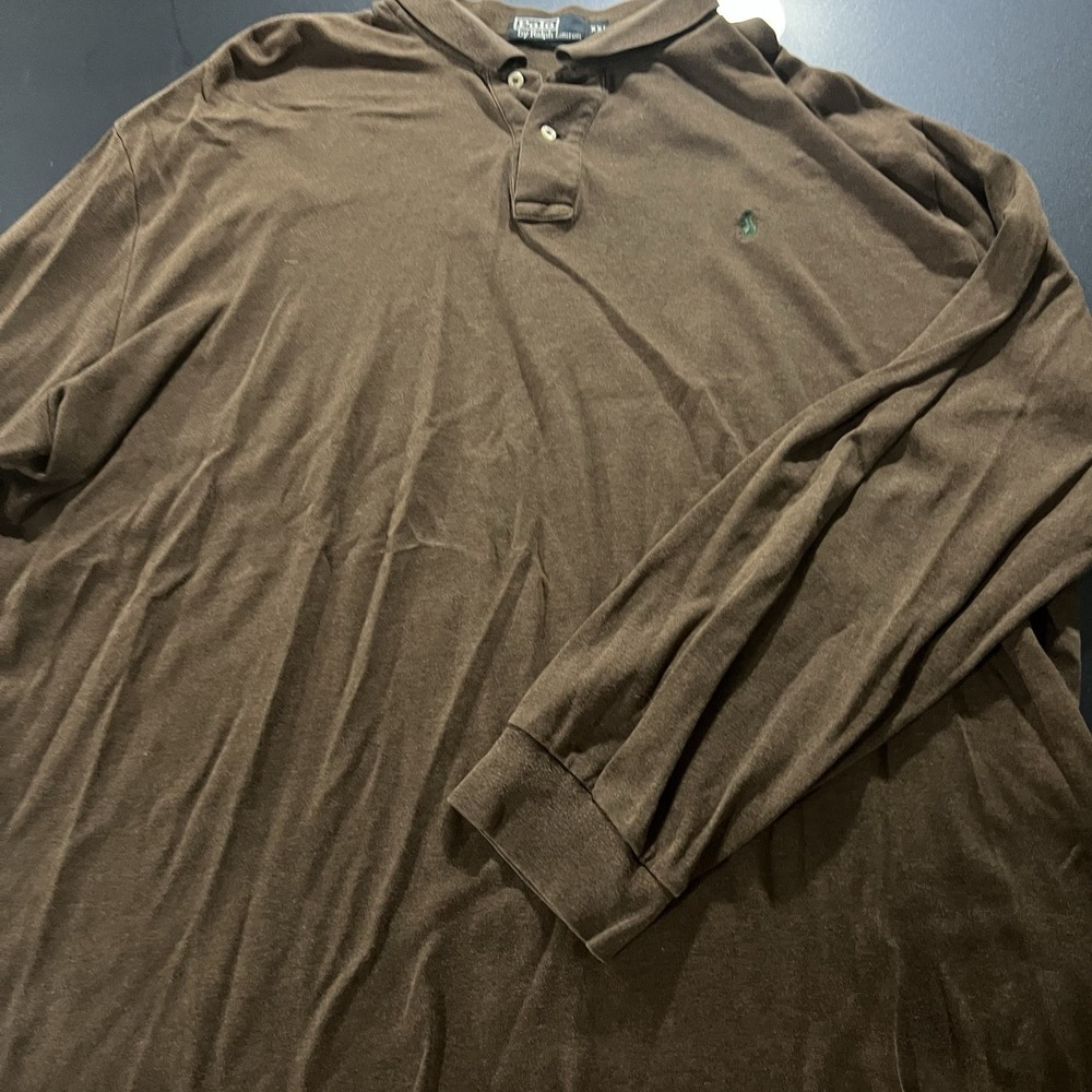 Polo Ralph Lauren Long Sleeve Cotton Polo Me A Size 2XL Brown & Green Pony